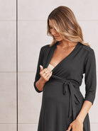 Maternity Classic Wrap Feeding Dress in Black - Angel Maternity USA
