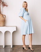 Avery Baby Shower Smock Dress in Blue (6716996649063) (6735025373278)