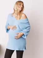 Maternity V-Neck Raglan Sleeve Jumper in Light Blue (6625143455838)