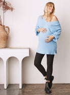 Maternity V-Neck Raglan Sleeve Jumper in Light Blue (6625143455838)