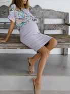 A woman in fitted mauve maternity skirt, main (6681448054878) (6690162081895)