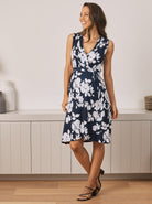 Maternity Wrap Dress in Navy & White Flowers (4615629439079)