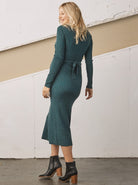 Back view - A Pregnant Woman i  Annabella Knit Teal Maternity Bodycon Midi Dress (6726615924830)