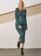 Main view - A Pregnant Woman in  Annabella Knit Teal Maternity Bodycon Midi Dress (6726615924830)