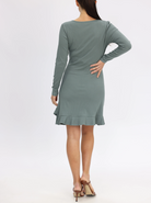 Back view - Alethea Long Sleeve Frilled  Bodycon Maternity Dress