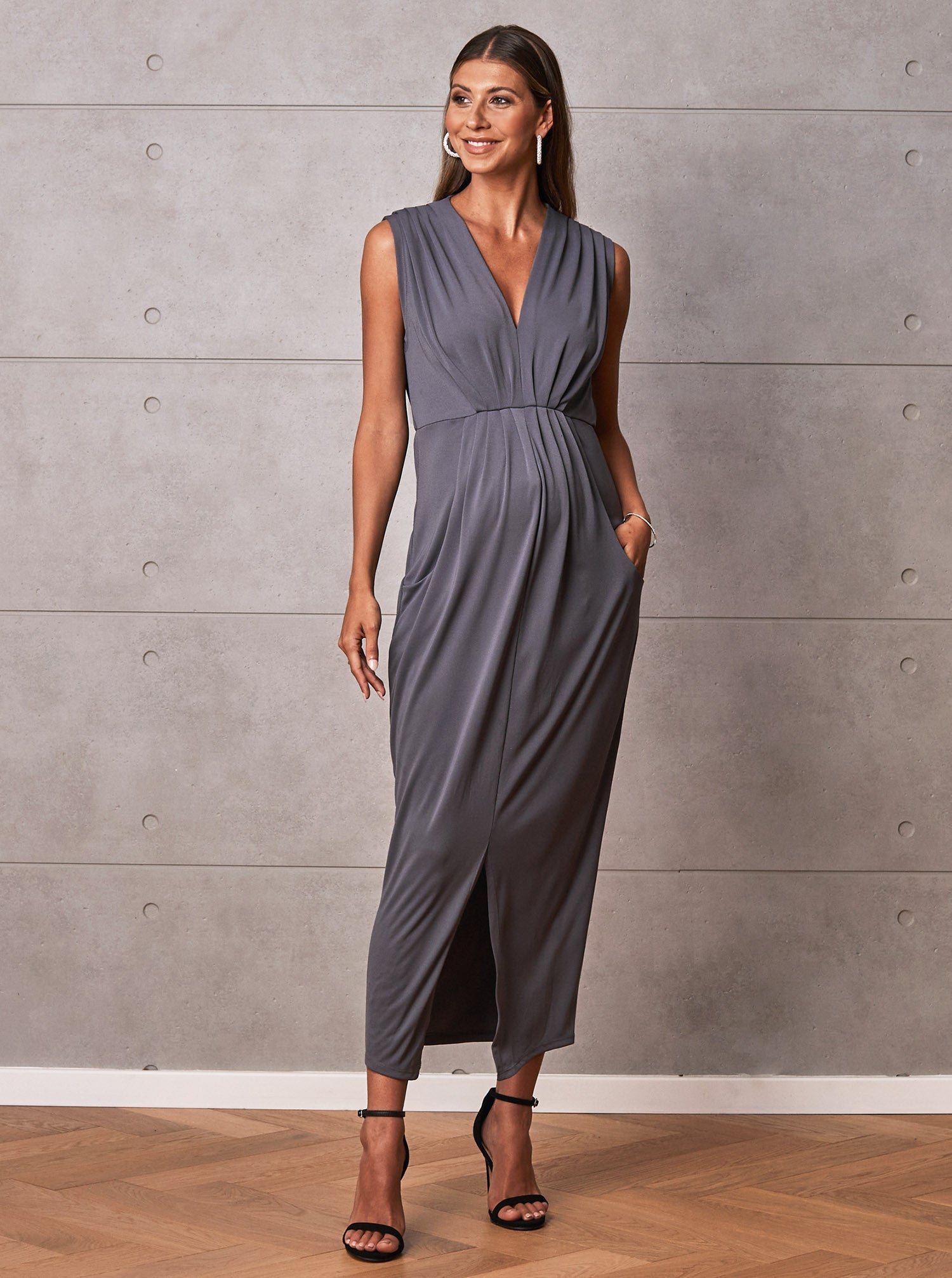 dark grey maternity dress Black Stretch Tweed Maternity Dress