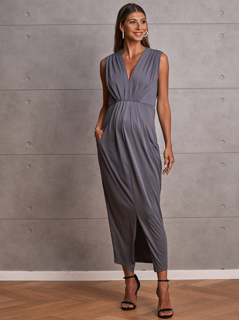 Anais Maternity Evening Dress in Excalibur Grey - Angel Maternity USA