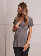 Bree Maternity  Crossover Work Top - Charcoal - Angel Maternity USA