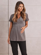 Bree Maternity  Crossover Work Top - Charcoal - Angel Maternity USA
