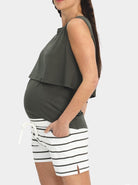A woman in khaki maternity nursing tank, side (6639696314462)