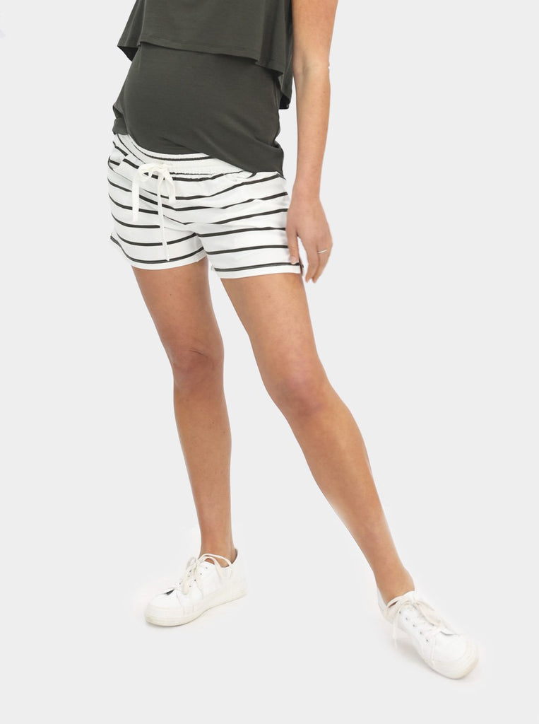 Main view - khaki striped maternity cotton shorts, (6639707586654)