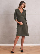 Maternity Classic Wrap Feeding Dress in Khaki - Angel Maternity USA