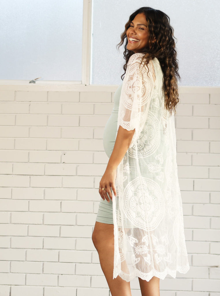 Side view - A Pregnant Woman in Lace Maternity Cover Up  (6712955469927)