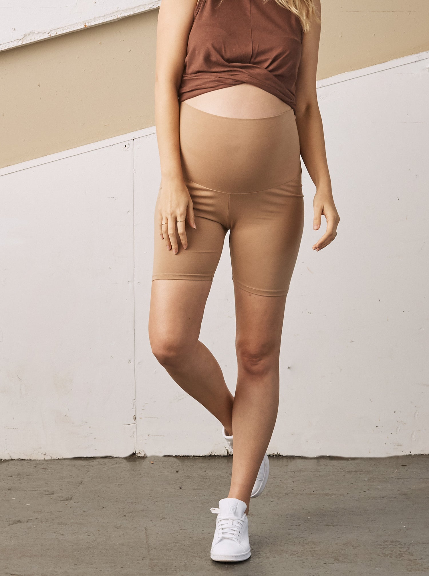 Maternity Activewear > Maternity Comfort Cotton Bike Shorts in Nude – Angel  Maternity USA