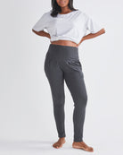 A Pregnannt Woman Wearing Eden Ultra Soft Maternity Lounge Pants in Charcoal from Angel Maternity.