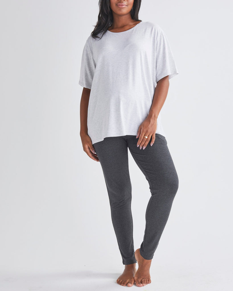 Front View - A Pregnannt Woman Wearing Eden Ultra Soft Maternity Lounge Pants in Charcoal from Angel Maternity.