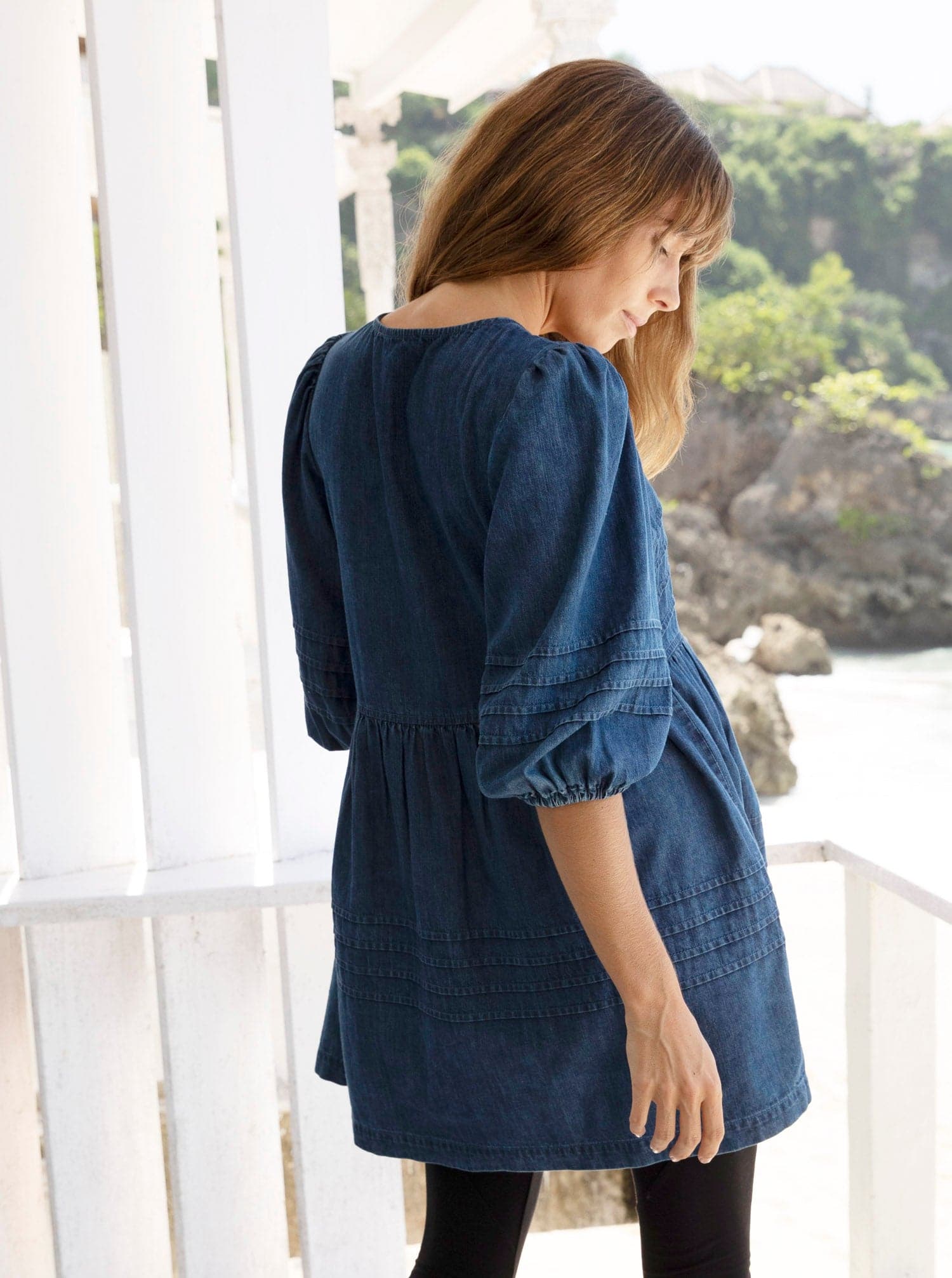 Maternity Denim Tunic Top With Puff Sleeve – Angel, 49% OFF