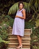 Side view- maternity embroidery frilled midi dress