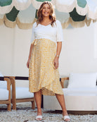 Maternity wrap ruffled skirt in mustard leopard print