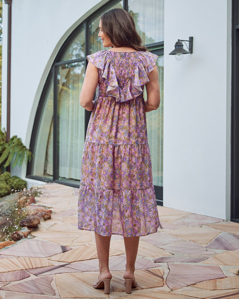 maternity ruffled neck floral dress