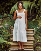 front view- maternity tiered maxi dress white