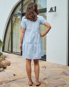 Back view- maternity striped cotton dress