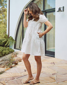 Side View- Maternity tiered shirt dress