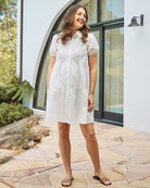 Front View- Maternity tiered shirt dress