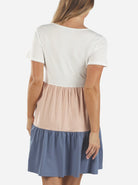 Back view - Maternity Tiered Sun Dress in Multi Colors - White, Pink & Blue (6640284401758)