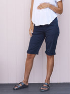 Maternity Knee Length Comfortable Cotton Shorts in Black or Navy - Angel Maternity USA