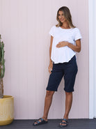 Maternity Knee Length Comfortable Cotton Shorts in Black or Navy - Angel Maternity USA