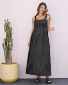 Lilliana Black Linen Maternity Maxi Dress - Shoulder Tie - Angel Maternity USA