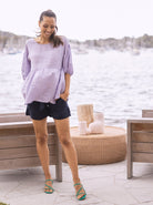 Summer Maternity Linen Low Waist Shorts in Navy (6719693029479)