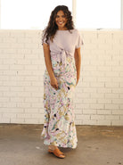 Full front view - A Pregnant Woman in Reversible Maternity T-Shirt in Mauve Colour smiling (6712922046567)