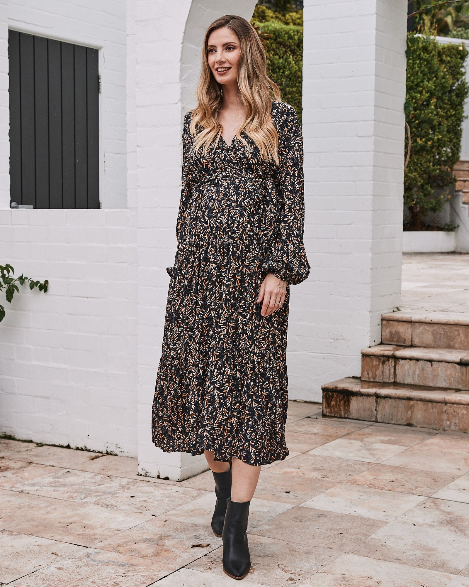 Lauren Maternity V Neck Floral Dress In Navy - Angel Maternity USA