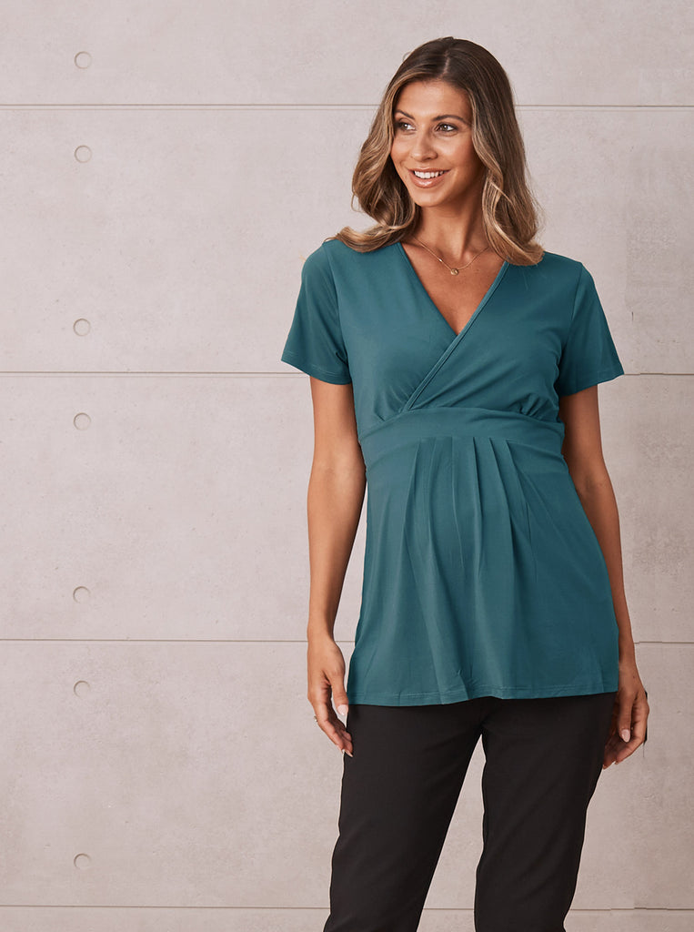 Bree Maternity  Crossover Work Top - Teal - Angel Maternity USA