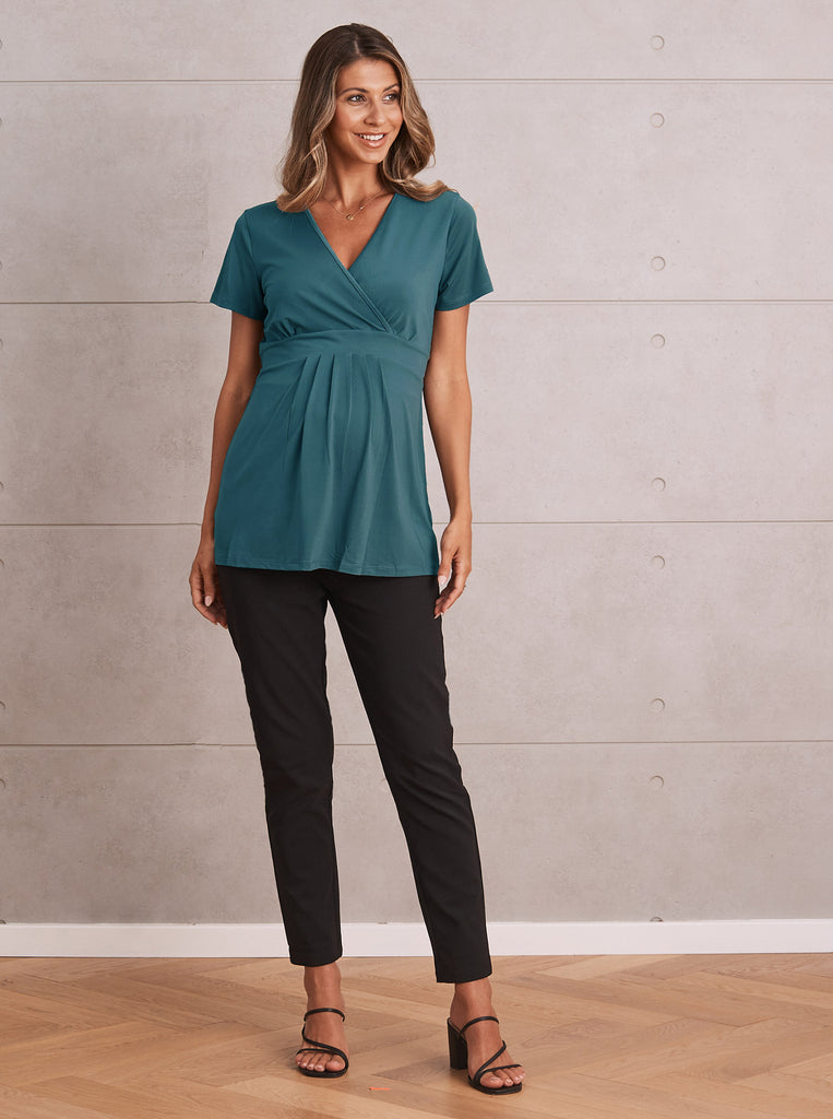 Bree Maternity  Crossover Work Top - Teal - Angel Maternity USA