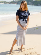full view - Maternity Maxi  Skirt in White & Navy Stripes (4801469251678)
