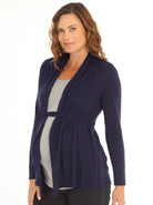 Maternity Roll Collar Knitted Waist Tie Cardigan - French Navy - Angel Maternity USA (1637798707294)