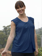 Cap Sleeve Nursing Top with Petal Front in Navy - Angel Maternity USA (1302310584414)