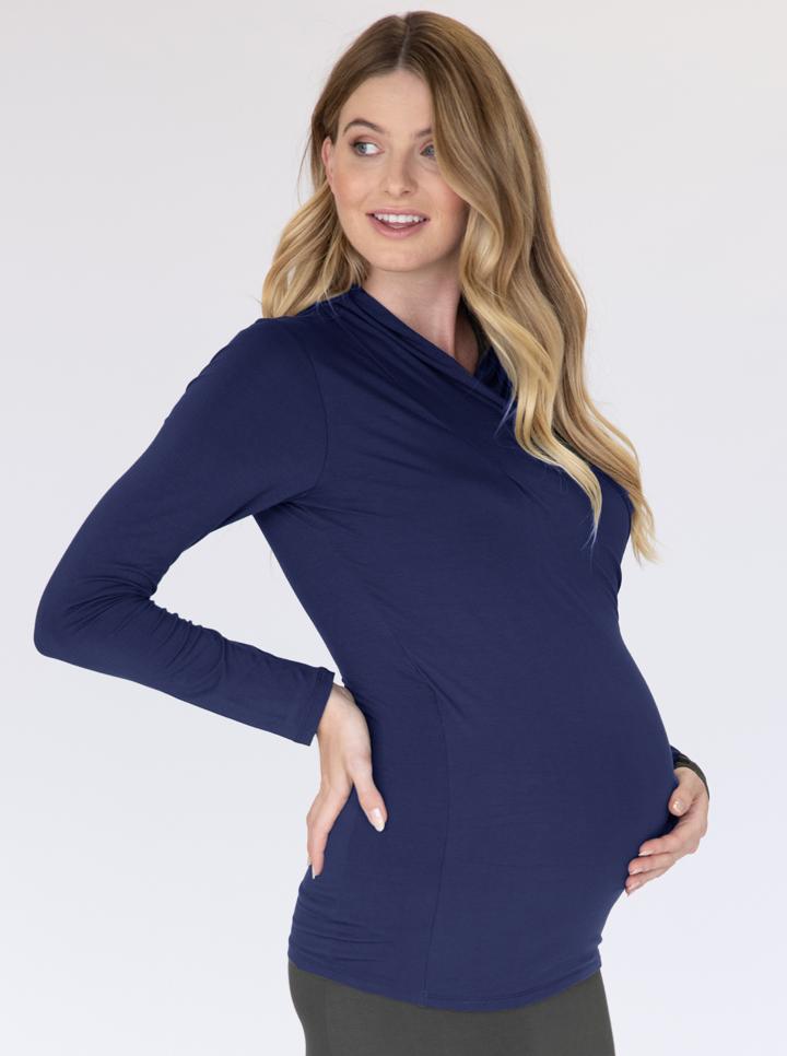 Main view - V-Neck Crossover Bamboo Maternity Long Sleeve Top in Navy (6537446260830)