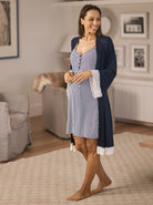 Hospital Pack- Maternity Robe + Nightie + Free Baby Blanket Wrap - Navy (1301887483998)