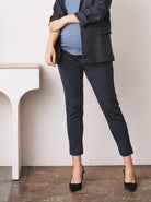Main view - A Pregnant Woman in Soft Ponti Relaxed Fit Maternity Pant - Navy Cplor (6732691865694)