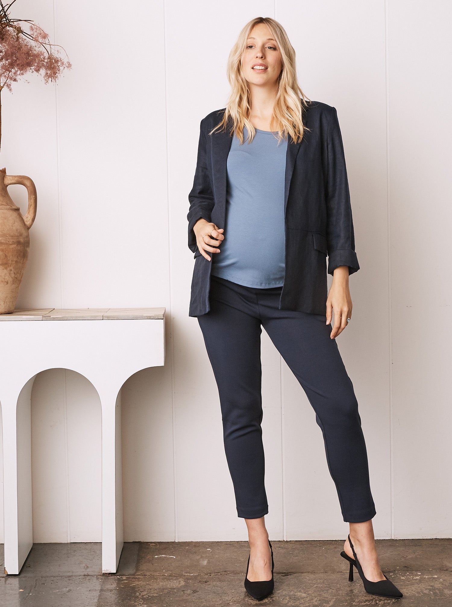 Maternity Linen Jacket in Navy (6714118733927) (6732690227294)