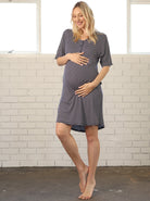Mama Hospital Nightie with Baby Pouch in Navy Stripe (6690169913447) (6722995716190)