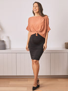 The Ruched Fitted Black Bamboo Maternity Skirt (4476305834087) (6733183221854)