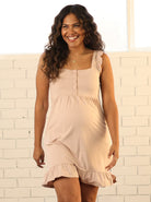 Main View - A Pregnant Woman in Maternity Labor Delivery & Nursing Gown in Shell Pink Color from Angel Maternity (6726374948958)