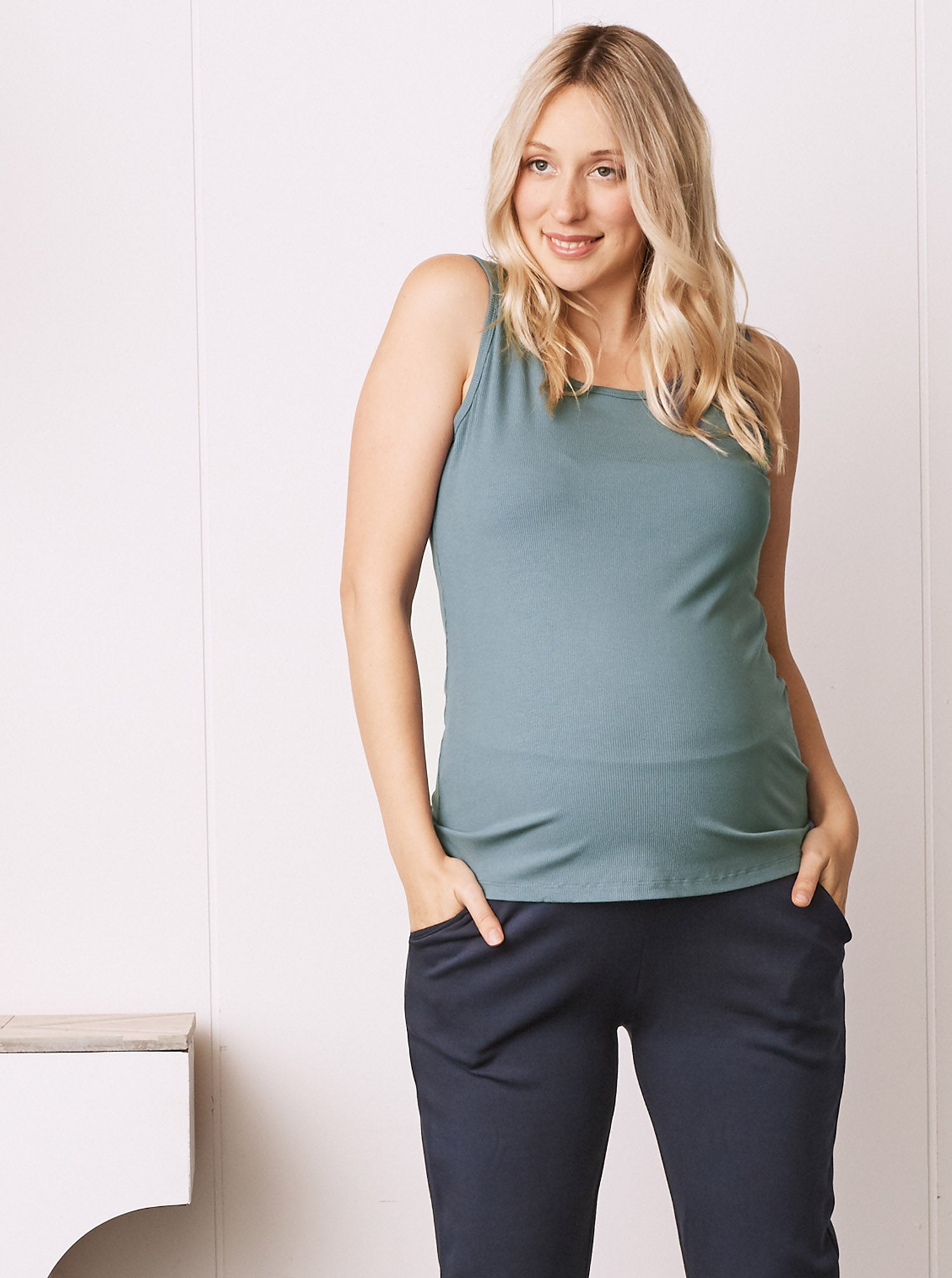 Maternity Round Neck Tank Top - Sage Green - Angel Maternity USA