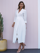 Side View Maternity V Neck Dress in White Angel Maternity
