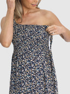 Nursing friendly - Summer Shirred Floral Maternity Sun Dress - Shoulder Tie (6639694938206)